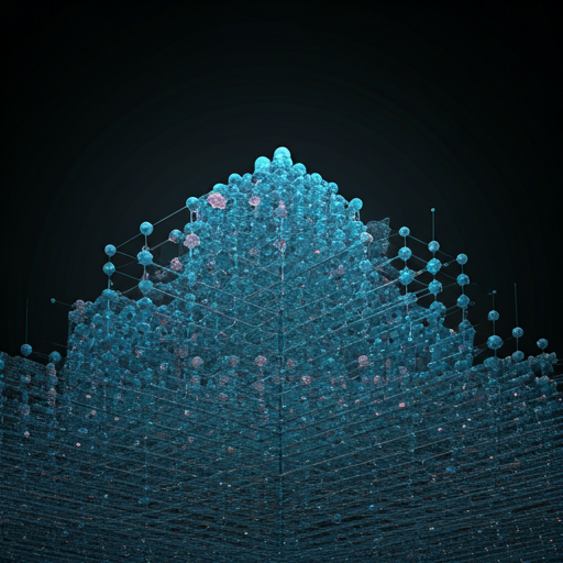 Abstract 3D visualization of interconnected blue and pink glass spheres representing brand data signals - the Brand DNA pool